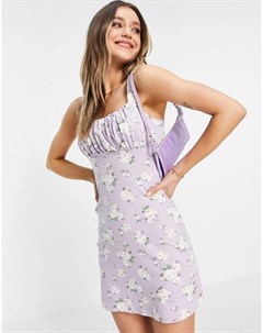 Лавандовое платье мини на бретельках с цветочным принтом Hollister