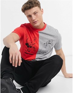 Oversized футболка с принтом Микки Мауса и Плуто красного и серого цвета DISNEY Asos design
