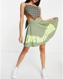 Расклешенная зеленая юбка мини с логотипом Love moschino