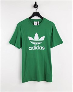 Зеленая футболка с крупным логотипом трилистником adicolor Adidas originals