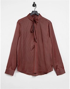 Атласная рубашка классического кроя в полоску медного цвета с бантом на воротнике Asos design