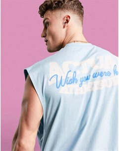 Светло голубая oversized футболка без рукавов с логотипом на груди и спине ASOS Actual Athleisure Asos design