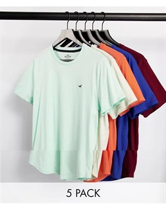 Набор из 5 футболок с асимметричным подолом и логотипом синего мятного розового бордового и серого ц Hollister