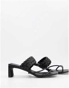 Черные босоножки на каблуке с плетеной отделкой Glamorous