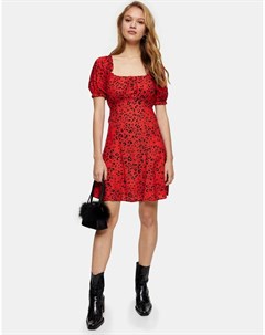 Красное платье мини с присборенным лифом и леопардовым принтом Topshop
