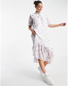 Платье миди с оборками на лифе и винтажным цветочным принтом Lost ink