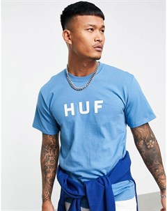 Голубая футболка с оригинальным логотипом Essentials Huf