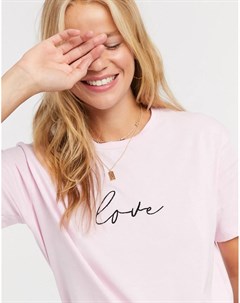 Бледно розовая футболка с надписью love New look