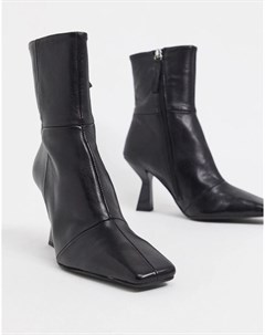 Черные кожаные ботинки на каблуке с квадратным носком Asos design