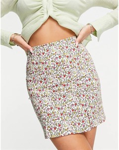Разноцветная мини юбка в мелкий цветочек из бенгалина Topshop