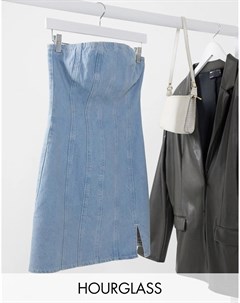 Светло голубое джинсовое платье мини с отстрочкой Hourglass Asos design