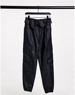 Черные брюки из искусственной кожи с отворотом на талии Jordan