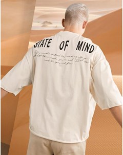 Бежевая oversized футболка с текстовым принтом на спине Asos design