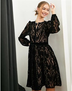 Черное кружевное платье мини French connection