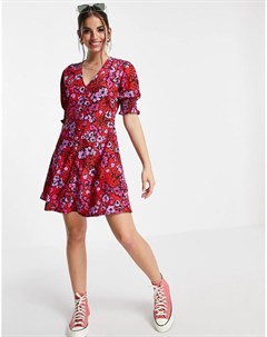 Красное чайное платье мини с цветочным принтом Influence