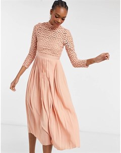 Розовое платье два в одном из ажурного кружева с плиссированной юбкой Little mistress