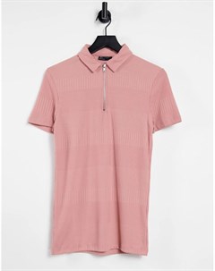 Розовая выбеленная обтягивающая футболка поло в изысканный рубчик Asos design