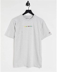 Светло серая меланжевая футболка с разноцветным логотипом Tommy jeans