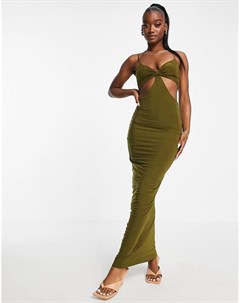 Эксклюзивное платье макси оливково зеленого цвета с вырезом на груди Missy Empire Missyempire