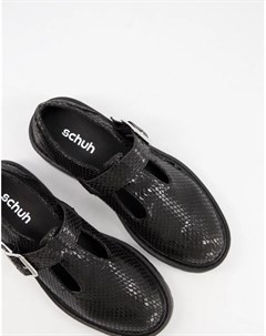 Черные туфли в стиле Мэри Джейн из искусственной кожи под змею на массивной подошве с ремешком Lani Schuh