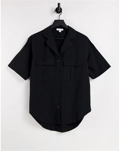 Фактурная черная рубашка с короткими рукавами и карманами Topshop