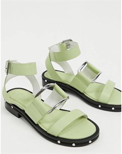 Шалфейно зеленые кожаные сандалии с заклепками Asos design