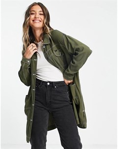 Джинсовое легкое удлиненное пальто оливково зеленого цвета с контрастной строчкой Lee Lee jeans