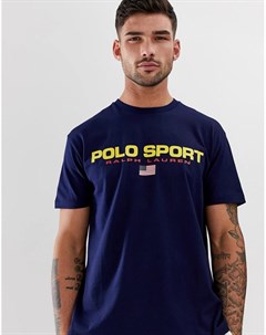 Темно синяя футболка классического кроя с логотипом в стиле ретро Polo ralph lauren