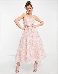 Розовое платье миди с декоративной отделкой в 3D Forever u