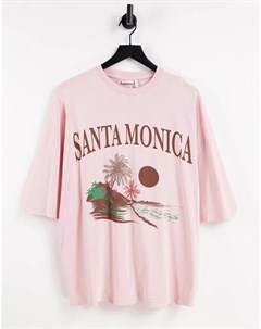 Розовая оversized футболка с принтом в виде названия города Santa Monica Asos design