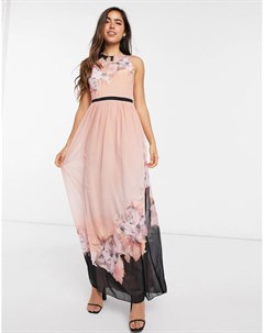 Персиковое платье макси с цветочным принтом Little mistress