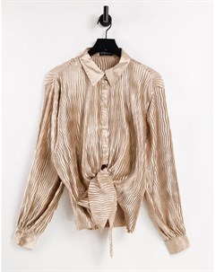 Серо коричневая oversized рубашка с завязками спереди от комплекта x Elle Darby In the style