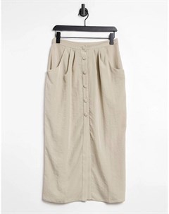 Светло бежевая юбка карандаш миди с пуговицами и карманами Asos design