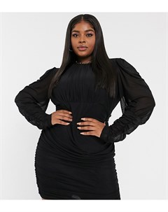 Черное облегающее платье из полупрозрачного материала с длинными рукавами Naanaa plus