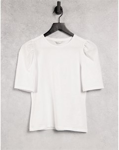 Белая футболка с присборенными короткими рукавами из органического хлопка Only