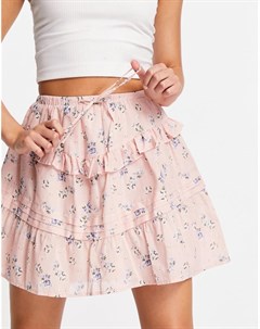 Ярусная юбка мини с мелким цветочным принтом розового цвета Asos design