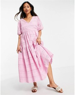 Платье миди из ажурного органического хлопка розового цвета с V образным вырезом Y.a.s