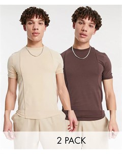 Набор из 2 обтягивающих футболок с защипами коричневого и бежевого цветов Asos design