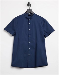Темно синяя приталенная рубашка с воротником на пуговице Asos design
