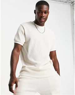 Кремовая футболка в стиле oversized в вельветовую полоску Topman