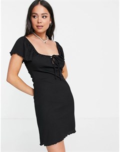 Черное приталенное платье миди в рубчик с расклешенной юбкой Topshop