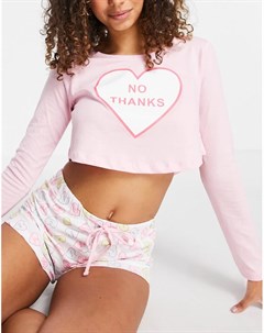 Розовый пижамный комплект с надписью No Thanks Brave soul