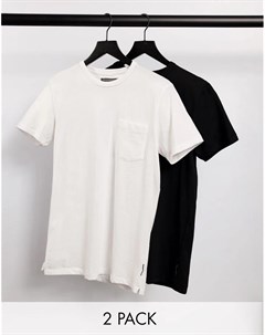 Набор из 2 футболок с карманом белого и черного цвета French connection