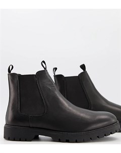 Черные кожаные ботинки челси для широкой стопы с массивной подошвой Asos design