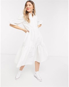 Белое платье рубашка миди из хлопкового поплина Asos design