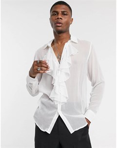 Белая фактурная рубашка с оборками на груди Asos design