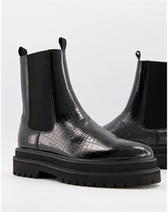 Черные ботинки челси из искусственной кожи с крокодиловым принтом Asos design