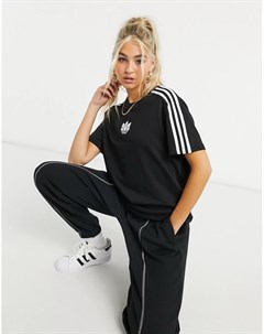 Черная футболка с тремя полосками и 3D логотипом adicolour Adidas originals