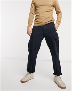Темно синие брюки карго с широкими штанинами и узором в елочку Topman
