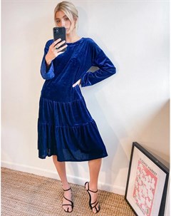 Темно синее свободное платье в рубчик с длинными рукавами Urban threads